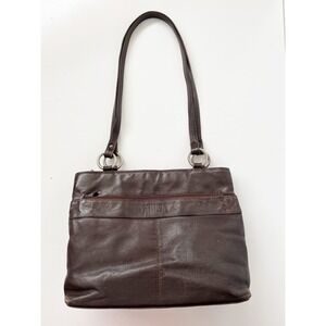 Vintage 90s Krizia Dark Brown Leather Shoulder Bag Purse O-ring Tote Preppy Chic